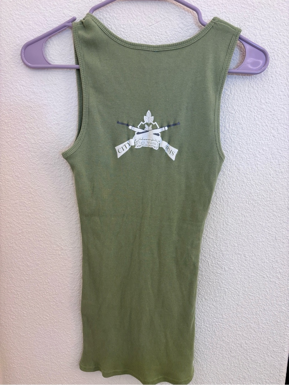 Olive Green Ribbed Tank Top - City Arms Graphic - Picture 4 of 11